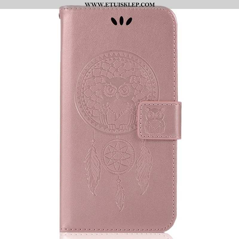 Etui Folio do iPhone 14 Pro Max z Łańcuch Łapacz Snów Sowa Z Paskiem